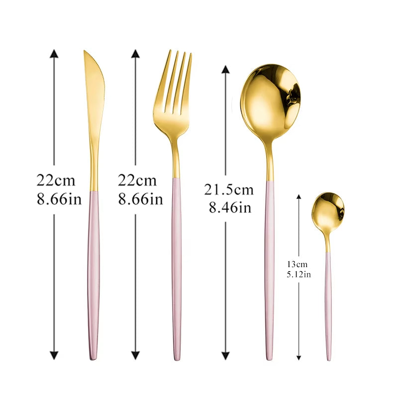 Pink Gold Stainless Steel Cutlery Set Dinnerware 