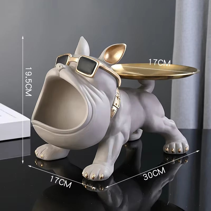 Resin Dog Statue Living Room Decor Dog Sculpture Table Tray Ornaments French Bulldog Figurine for Home Interior Desk Decoration