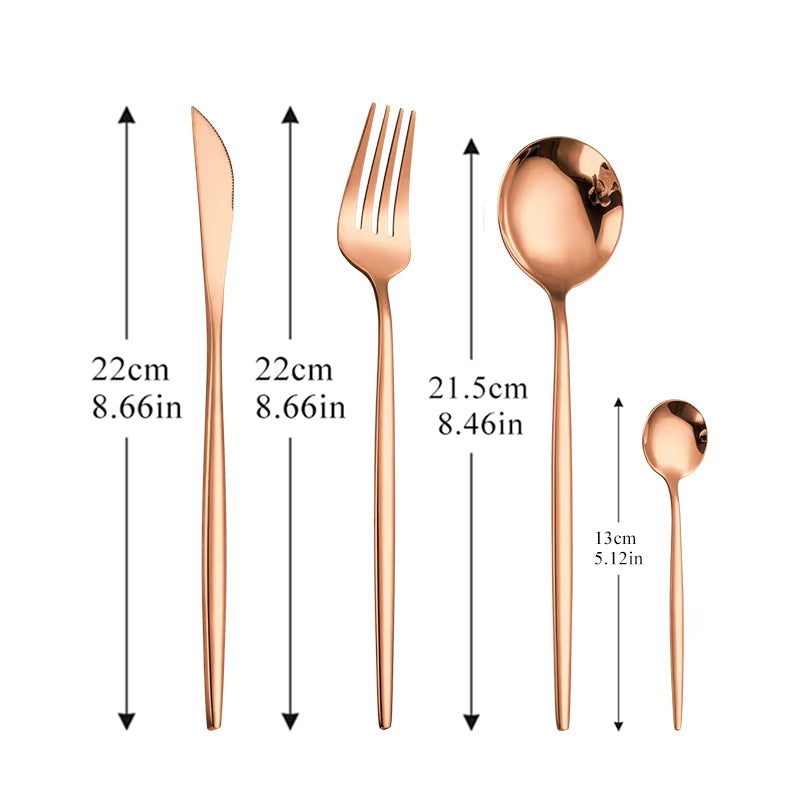 Pink Gold Stainless Steel Cutlery Set Dinnerware 