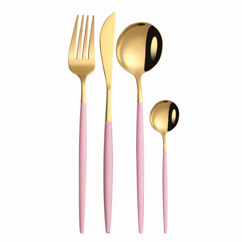 Pink Gold Stainless Steel Cutlery Set Dinnerware 