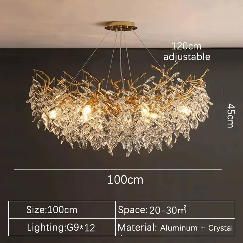 Luxury Gold Crystal LED Chandeliers Living Dining Room Bedroom Lighting Lustre Ceiling Pendant Lamps Indoor Villa Lights Fixture