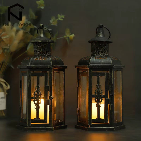 Vintage Nordic Candle Holder Lanterns Candles Aesthetic Hanging Lantern Iron Lantern Black Home Decor Wedding Room Decoration