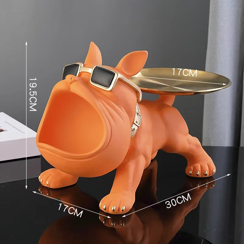 Resin Dog Statue Living Room Decor Dog Sculpture Table Tray Ornaments French Bulldog Figurine for Home Interior Desk Decoration