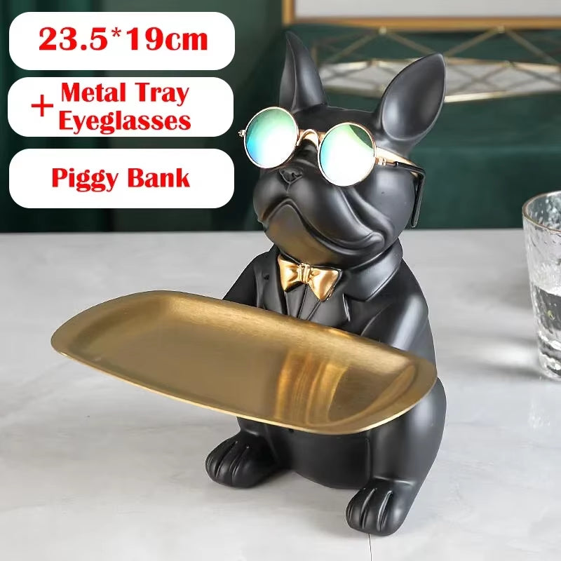 Resin Dog Statue Living Room Decor Dog Sculpture Table Tray Ornaments French Bulldog Figurine for Home Interior Desk Decoration