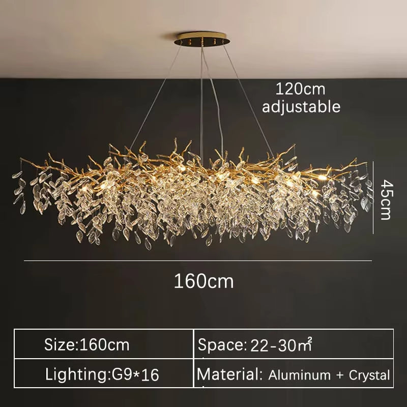 Luxury Gold Crystal LED Chandeliers Living Dining Room Bedroom Lighting Lustre Ceiling Pendant Lamps Indoor Villa Lights Fixture