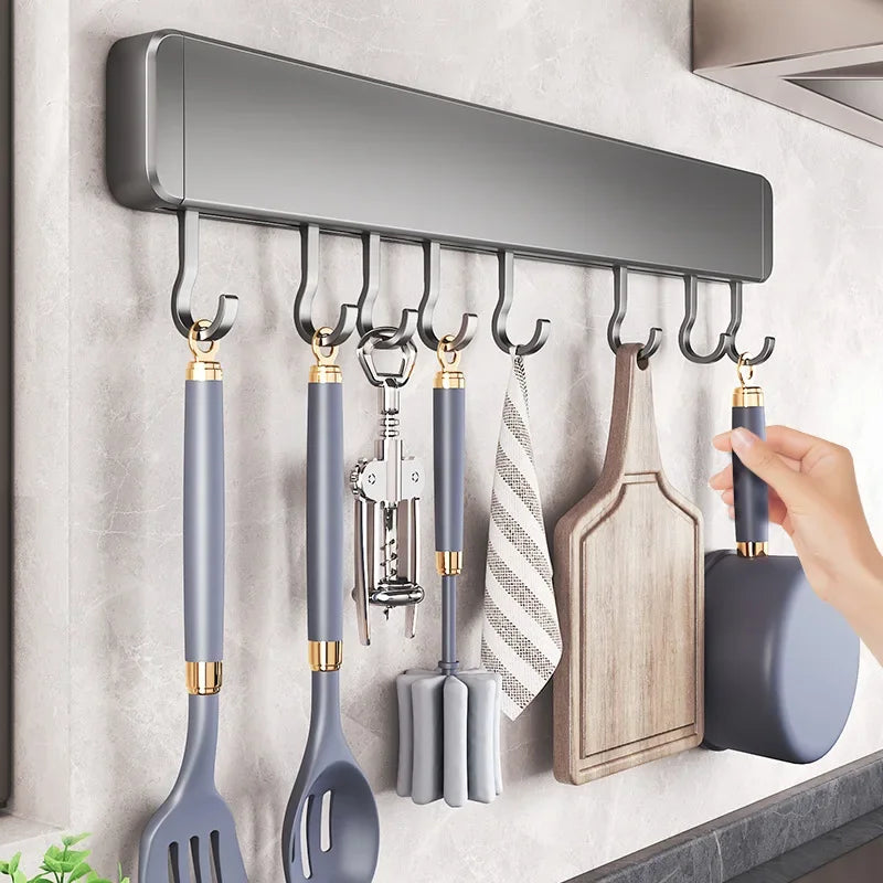 Kitchen Utensil Hooks Rack Organizer Storage Shelves Wall Mounted Spoon Holder Organizer Kitchen Utensil Accessories