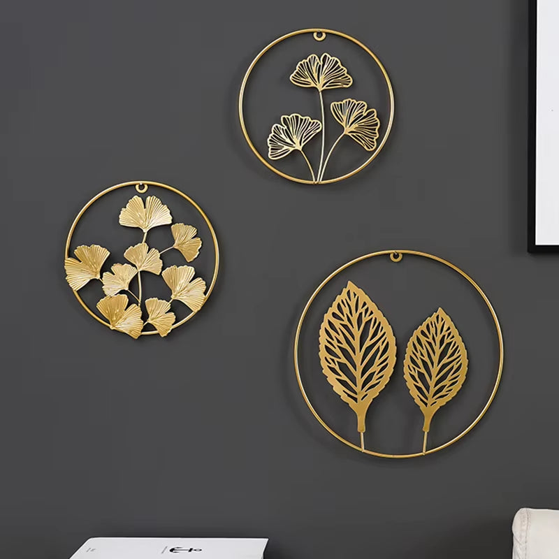 Metal round Gold Ginkgo Leaf Palm Maple Leaf 