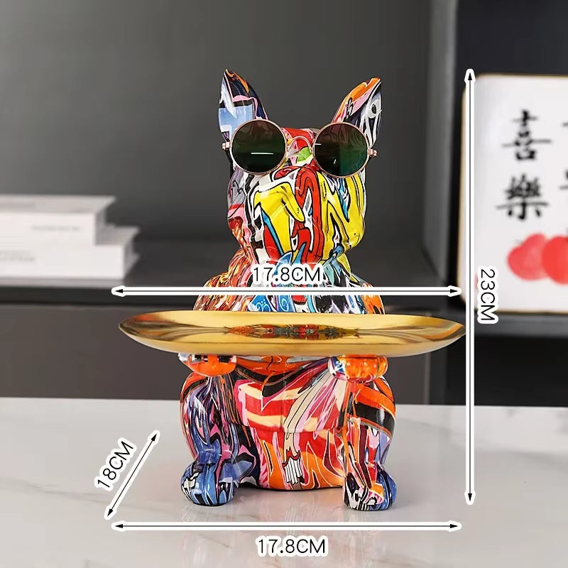 Resin Dog Statue Living Room Decor Dog Sculpture Table Tray Ornaments French Bulldog Figurine for Home Interior Desk Decoration