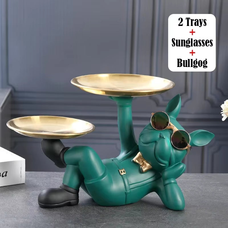 Resin Dog Statue Living Room Decor Dog Sculpture Table Tray Ornaments French Bulldog Figurine for Home Interior Desk Decoration