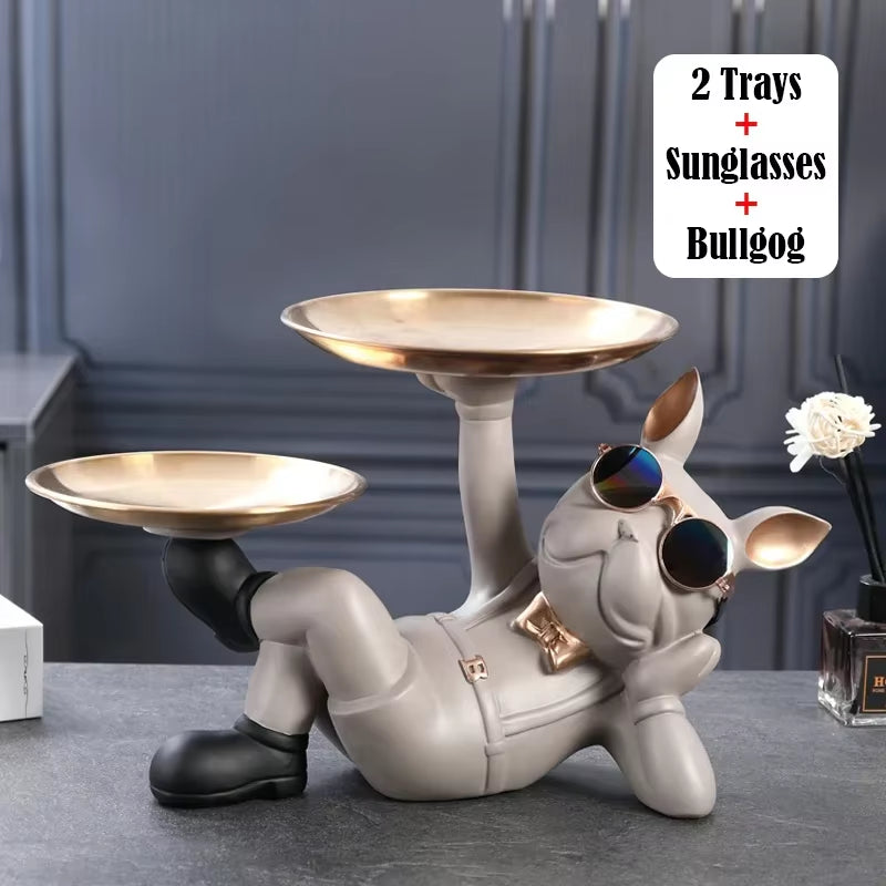 Resin Dog Statue Living Room Decor Dog Sculpture Table Tray Ornaments French Bulldog Figurine for Home Interior Desk Decoration