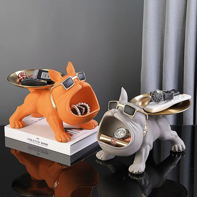 Resin Dog Statue Living Room Decor Dog Sculpture Table Tray Ornaments French Bulldog Figurine for Home Interior Desk Decoration